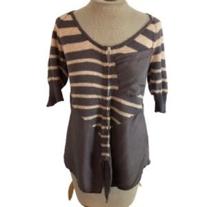 Free People Linen Blend Knit Top Stripe Tan Cream Size M